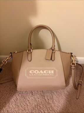 Coach Neutral Two-Tone Canvas & Leather Satchel